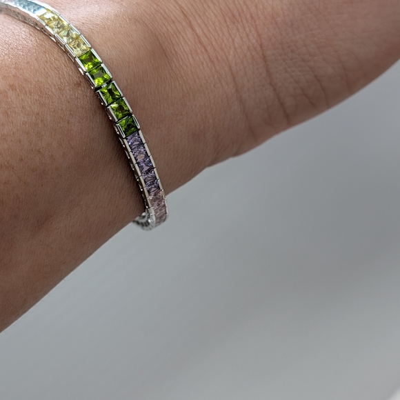 Rainbow CZ Tennis Bracelet Sterling Silver 925 | 7.25" 11.5g - Picture 8 of 12